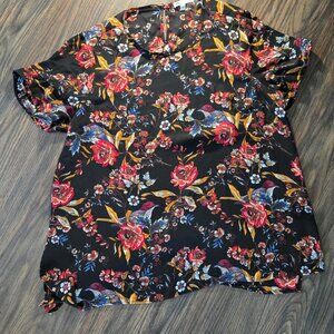 DR. 2 Polyester Floral & Bird Print Tunic Blouse SIZE XL